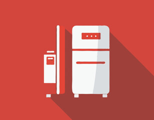 Refrigerator. Icon on Red background with shadow