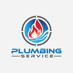 plumbing logo, HVAC, cooling, heating, heat and cool, handyman service, plumber, water service logo
