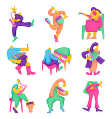 Musicians png sticker colorful flat graphic set
