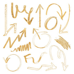 Fototapeta premium Png doodle gold highlight arrow set