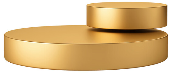 Empty golden product display podium setup with two gold circular podiums of different sizes 