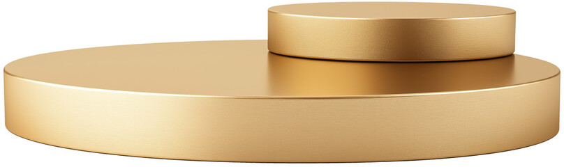 Empty golden product display podium setup with two gold circular podiums of different sizes 