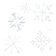 Obraz premium Snowflake sticker png, cute winter doodle illustration set