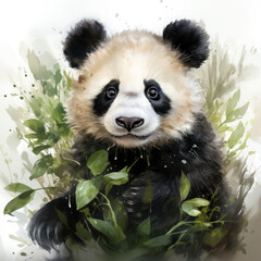 Fototapeta premium Watercolor Panda, clipart Illustration, Generative Ai