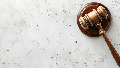 Judge's gavel on light background, top view. Law concept