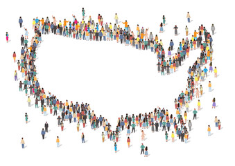 People crowd standing in shape of usa county with empty blank space inside vector illustration. Nation and patriotism concept