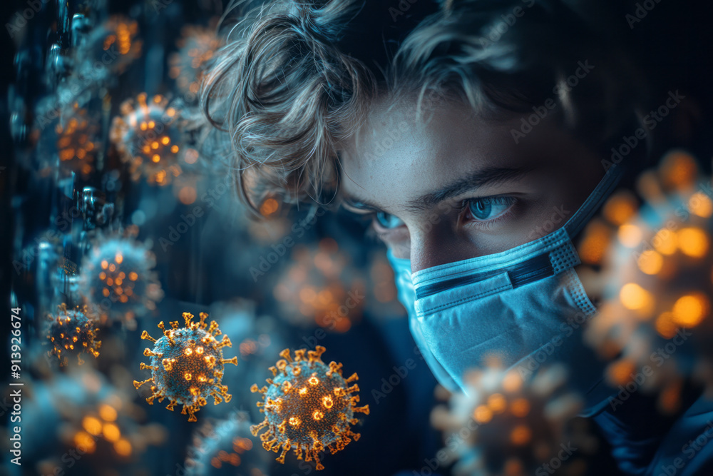 Poster clean and modern depiction of a user receiving a notification of a threat being neutralized by antiv