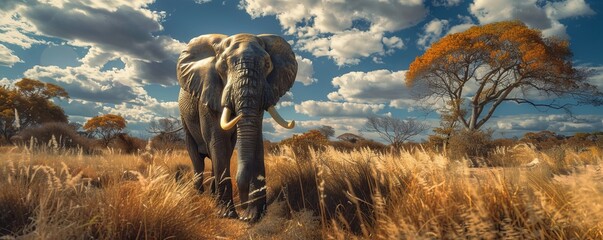 Mighty elephant in the savannah, 4K hyperrealistic photo