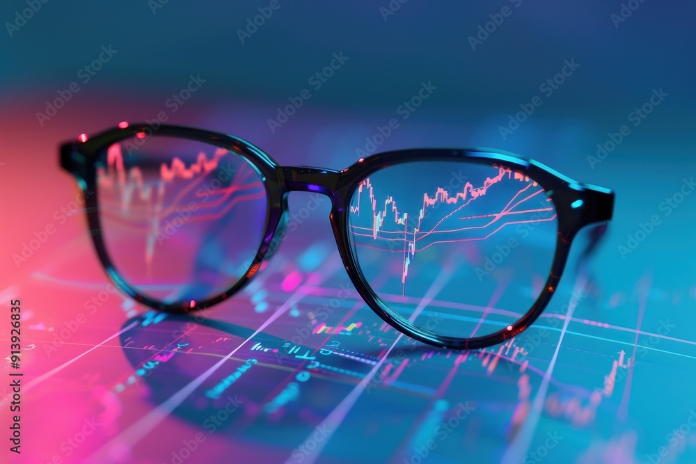 Aufkleber a pair of glasses is on a table with a graph behind it