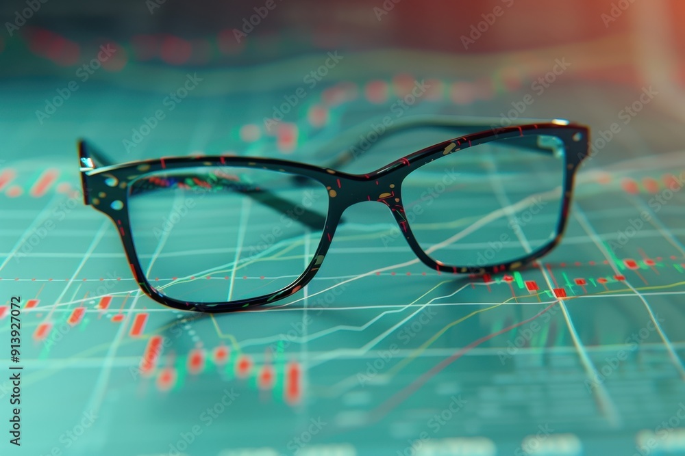 Aufkleber a pair of glasses is on a table with a graph behind it