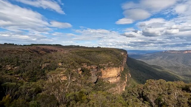 Landscape Nature Blue Mountains National Park of Katoomba , New South Wales, Australia, on the north escarpment of the Jamison Valley - Pan Footage Nature Track in National Park Travel Sydney 