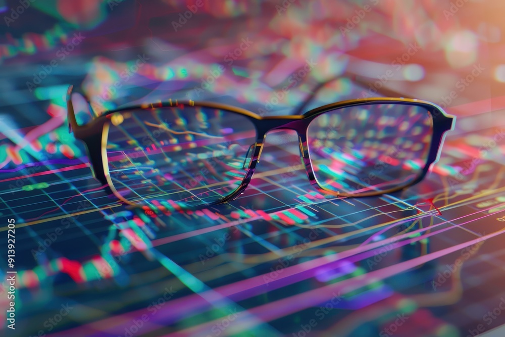 Aufkleber a pair of glasses is on a table with a graph behind it