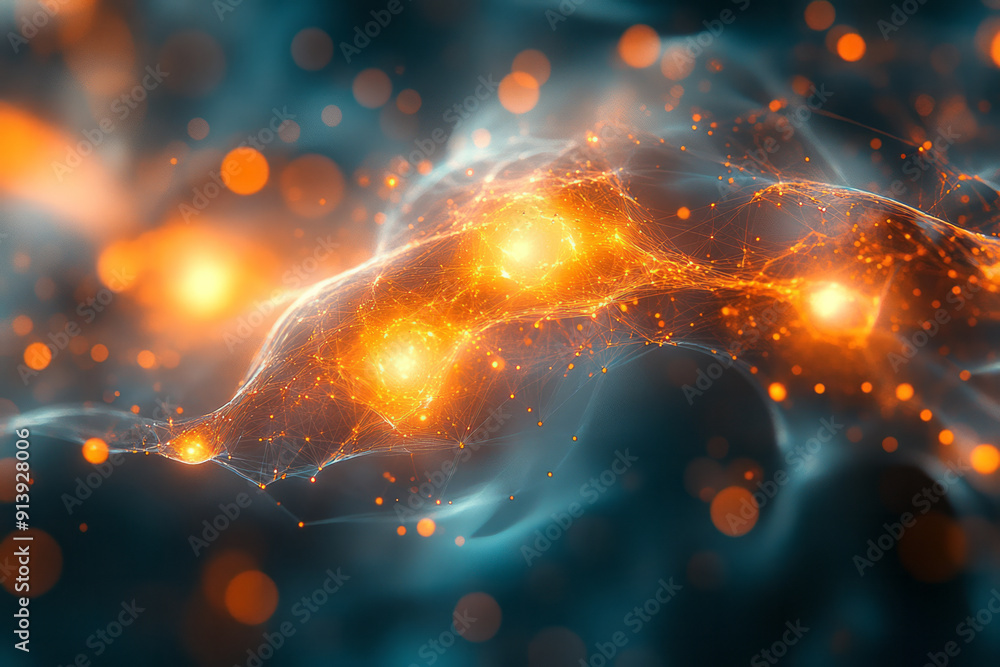 Poster abstract art featuring interconnected nodes representing a cloud-based app development environment,