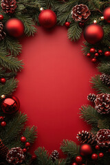 Red Ornaments and Pine Branches