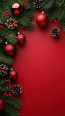 Christmas Decorations on Red Flat Lay