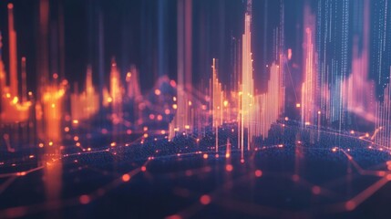Naklejka premium Geometric abstract 3D financial graph with dynamic shapes and glowing elements.