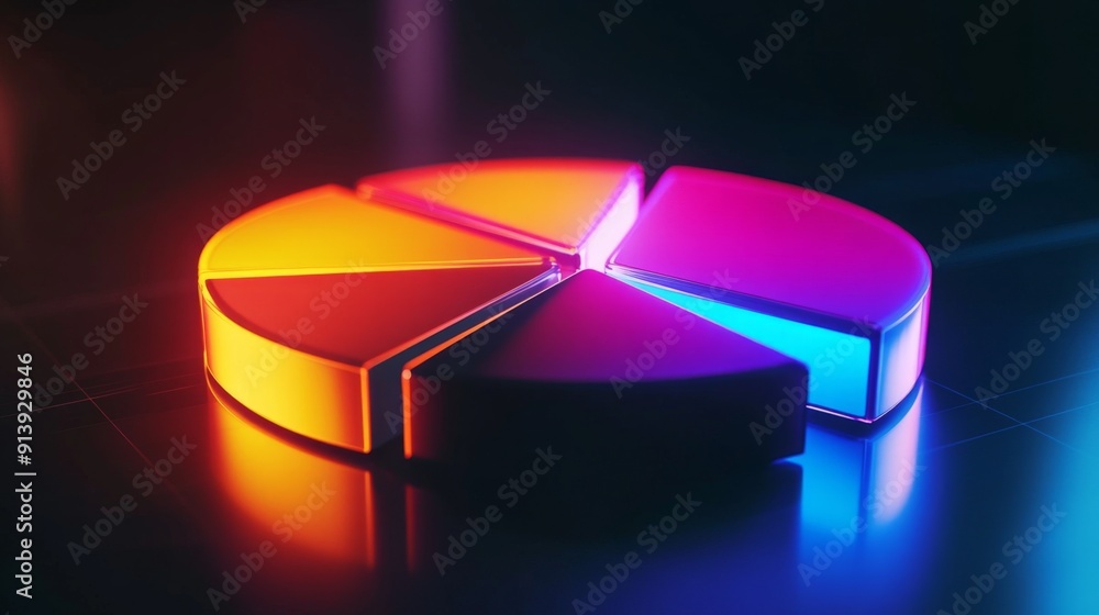 Aufkleber glowing 3d financial pie chart with brightly illuminated segments against a dark background.