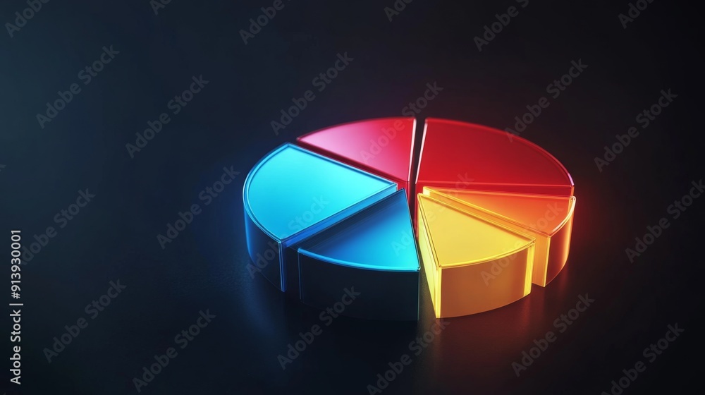 Aufkleber glowing 3d financial pie chart with brightly illuminated segments against a dark background.