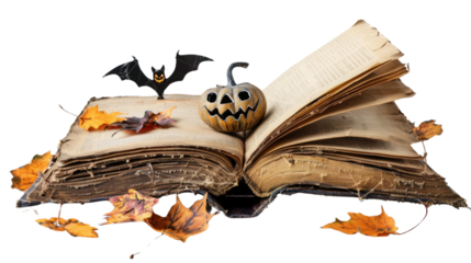 Magical Halloween spell book on transparent background