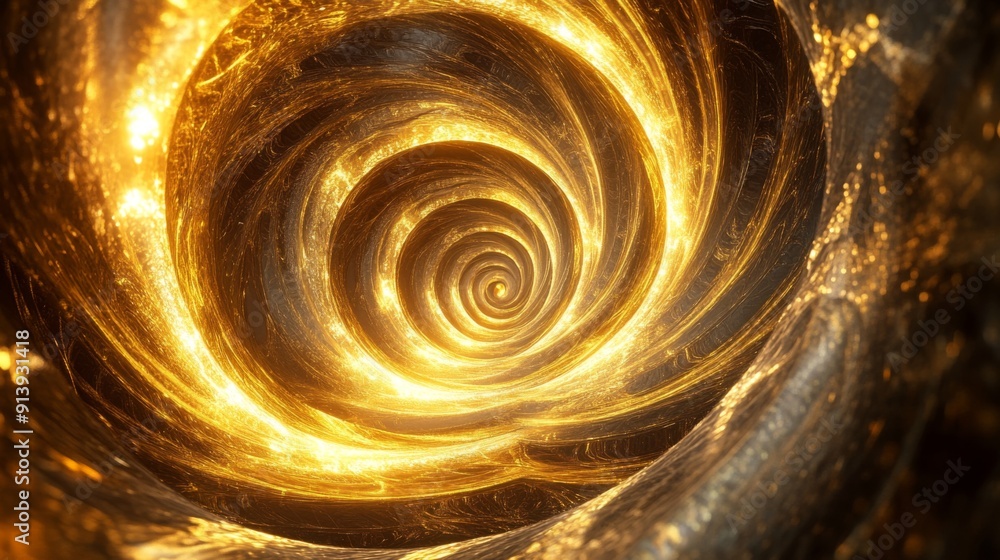 Fototapete glowing 3d golden vortex with intricate spirals, creating a sense of movement and richness.