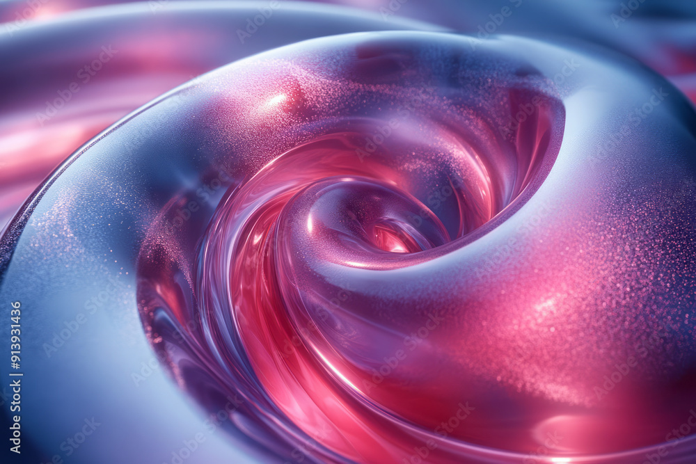 Fototapete abstract representation of colorful 3d spirals twisting on a smooth metallic surface,