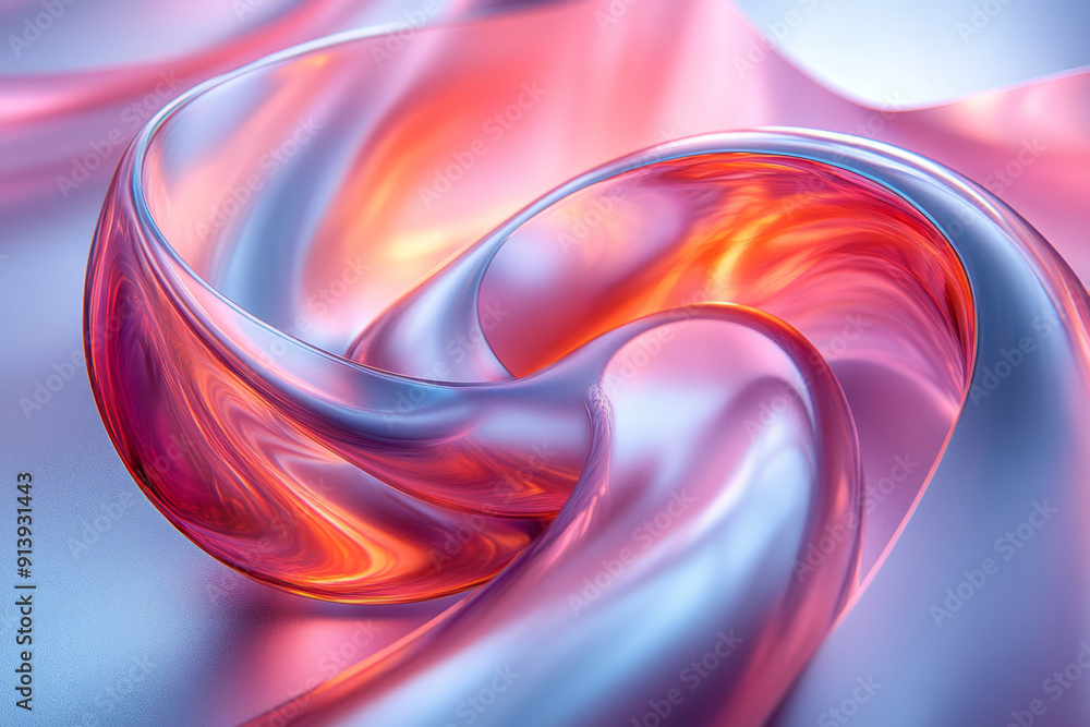 Aufkleber abstract representation of colorful 3d spirals twisting on a smooth metallic surface,