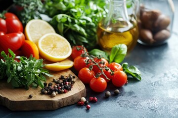 Healthy food for balanced flexitarian mediterranean diet concept, ai
