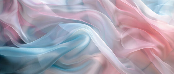 Obraz premium Shimmering pastel fabrics in delicate hues float gracefully, creating a dreamy, lighthearted scene blending soft blues and gentle pinks.
