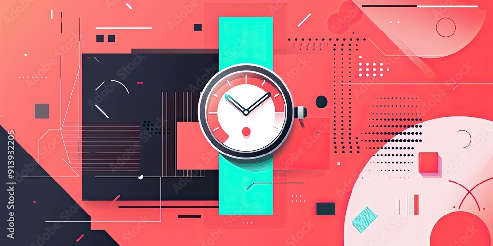 Poster abstract geometric design with clock.