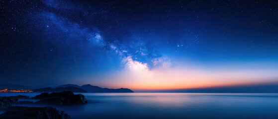 Fototapeta premium A beautiful night sky with a milky white cloud and a few stars