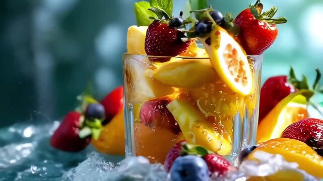 Summery pineapple and strawberry cocktail with a splash