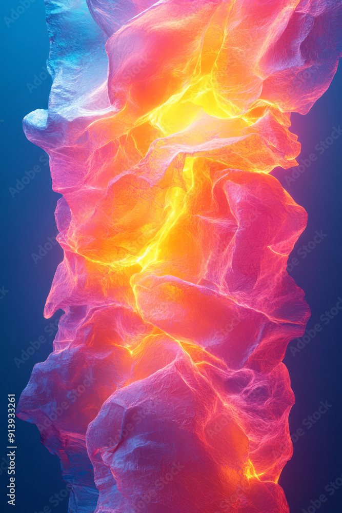 Aufkleber minimalist design featuring crumpled wax paper in neon tones, arranged in a dynamic composition,