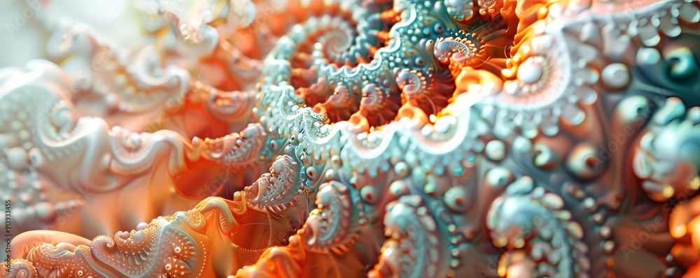 Poster fractal pattern resembling a nautilus shell, 4k hyperrealistic photo