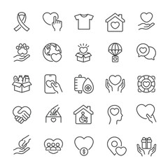 Charity thin line icons. Editable stroke collection. For website marketing design, logo, app, template, ui, etc. Vector illustration.