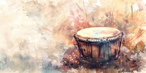 Watercolor drum with abstract background.