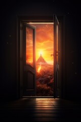 A Doorway to a Magical Sunset and a Distant Castle