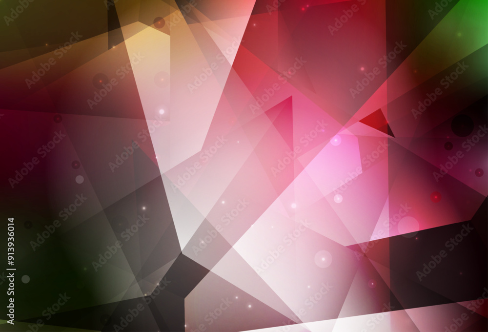 Poster dark green, red vector backdrop with lines, triangles.