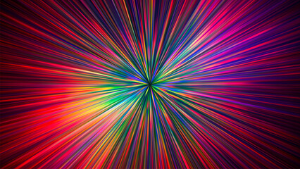 Colorful rainbow gradient glowing rays. Dynamic flowing vibrant radiant beams. Cosmic hyperspace jump at speed of light. Time warp. Teleport. Interstellar travel. Big bang. Future technology. Vector