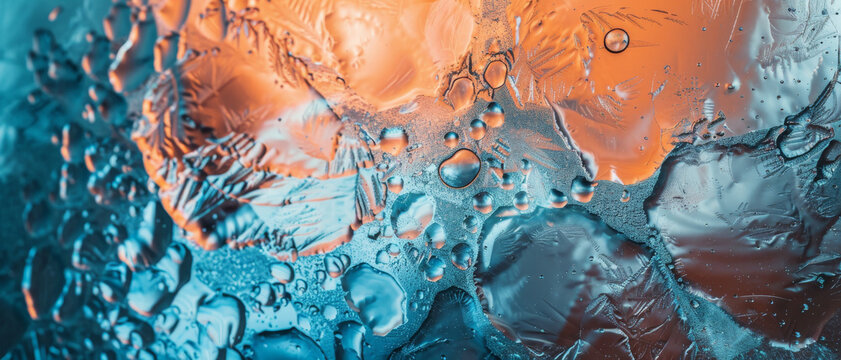 A captivating abstract photo displaying a fusion of orange and blue colors through various shapes and textures, creating a sense of fluidity and movement.