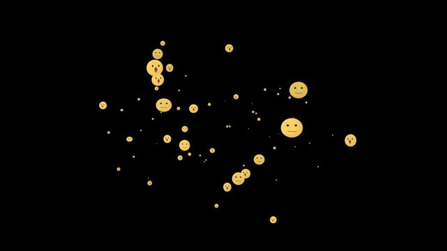 An animation of a surprised emoji from social media exploding, isolated on a black background.