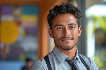 Obraz premium best job candidate Hispanic men in business suit blurred background, successful business setting