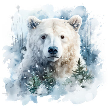 recommend clip art: Watercolor Polar bear, clipart Illustration, Generative Ai