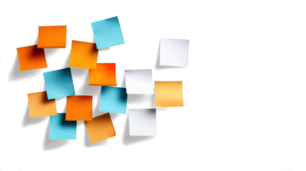 Colorful Stickers and Leaves on Transparent Background