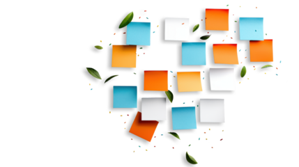 Colorful Stickers with Leaves on Transparent Background