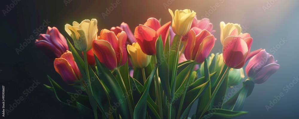 Canvas Prints Bouquet of fresh tulips, 4K hyperrealistic photo