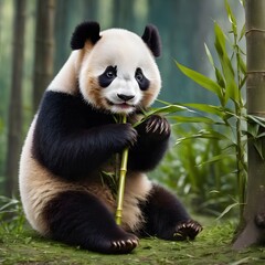 Obraz premium panda eating bamboo