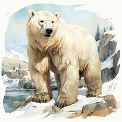 Watercolor Polar bear, clipart Illustration, Generative Ai