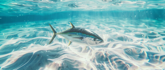 Ethereal underwater scene in shades of blue, capturing the serene beauty of light diffusing through water.