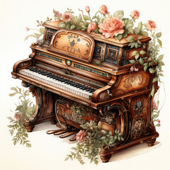 Watercolor Spinet, clipart Illustration, Generative Ai