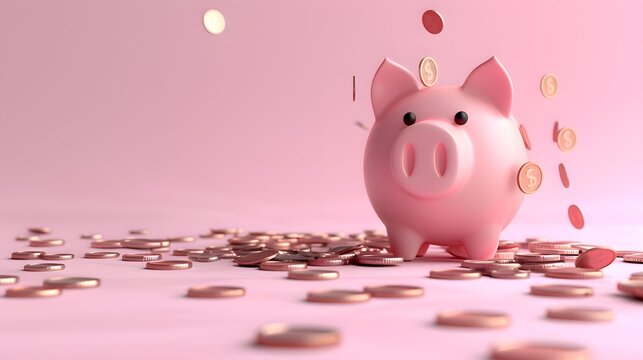 oszczędności, skarbonka, pieniądze, pastelowy, minimalizm, 3D render